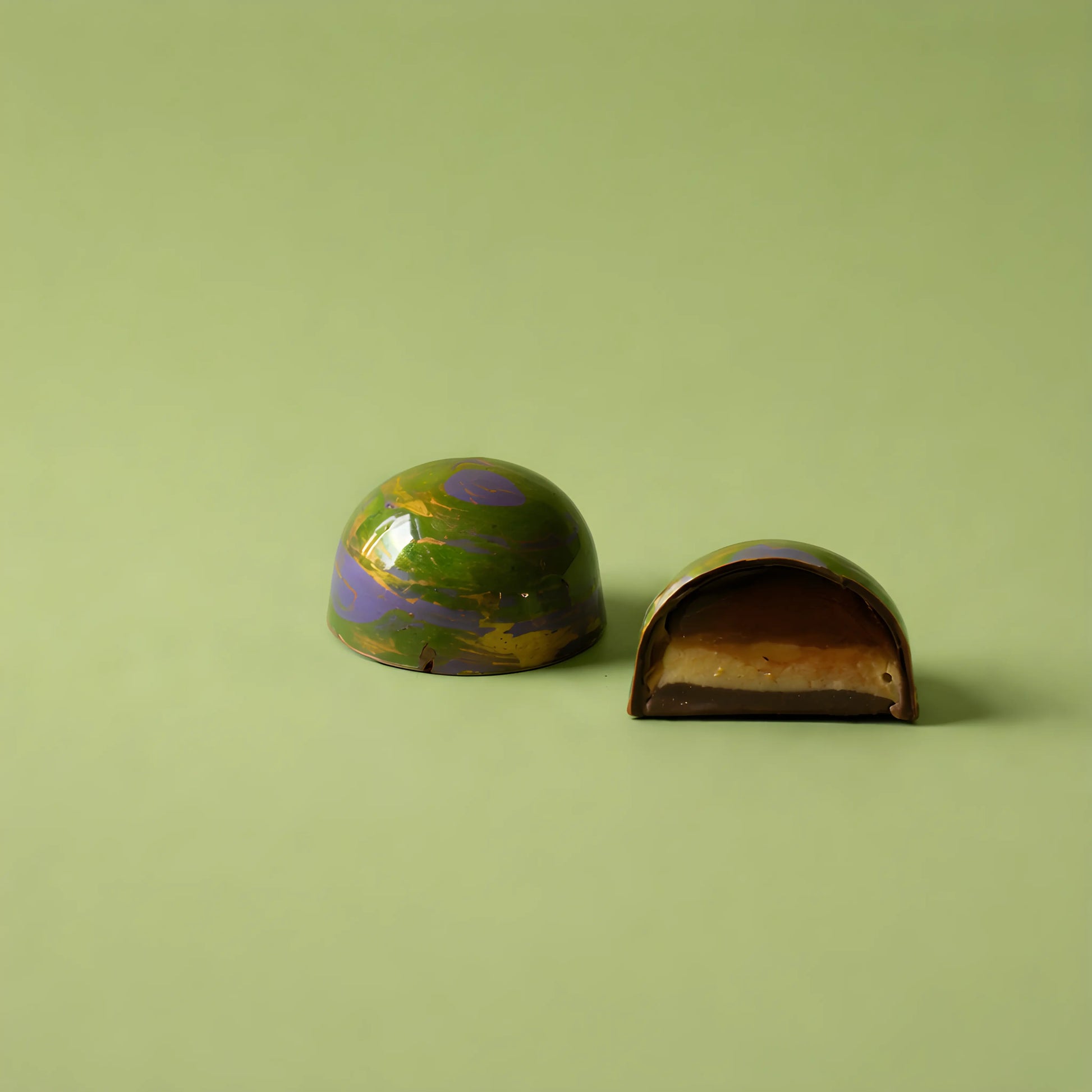 Pistachio Gianduia + Raspberry Caramel