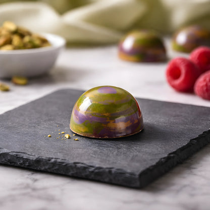 Pistachio Gianduia + Raspberry Caramel